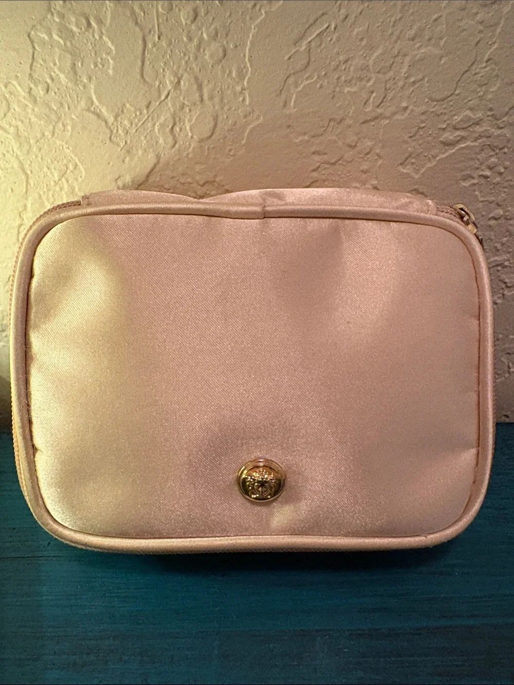 Vintage Versace Satin Cosmetic Pouch with Gold Medallion